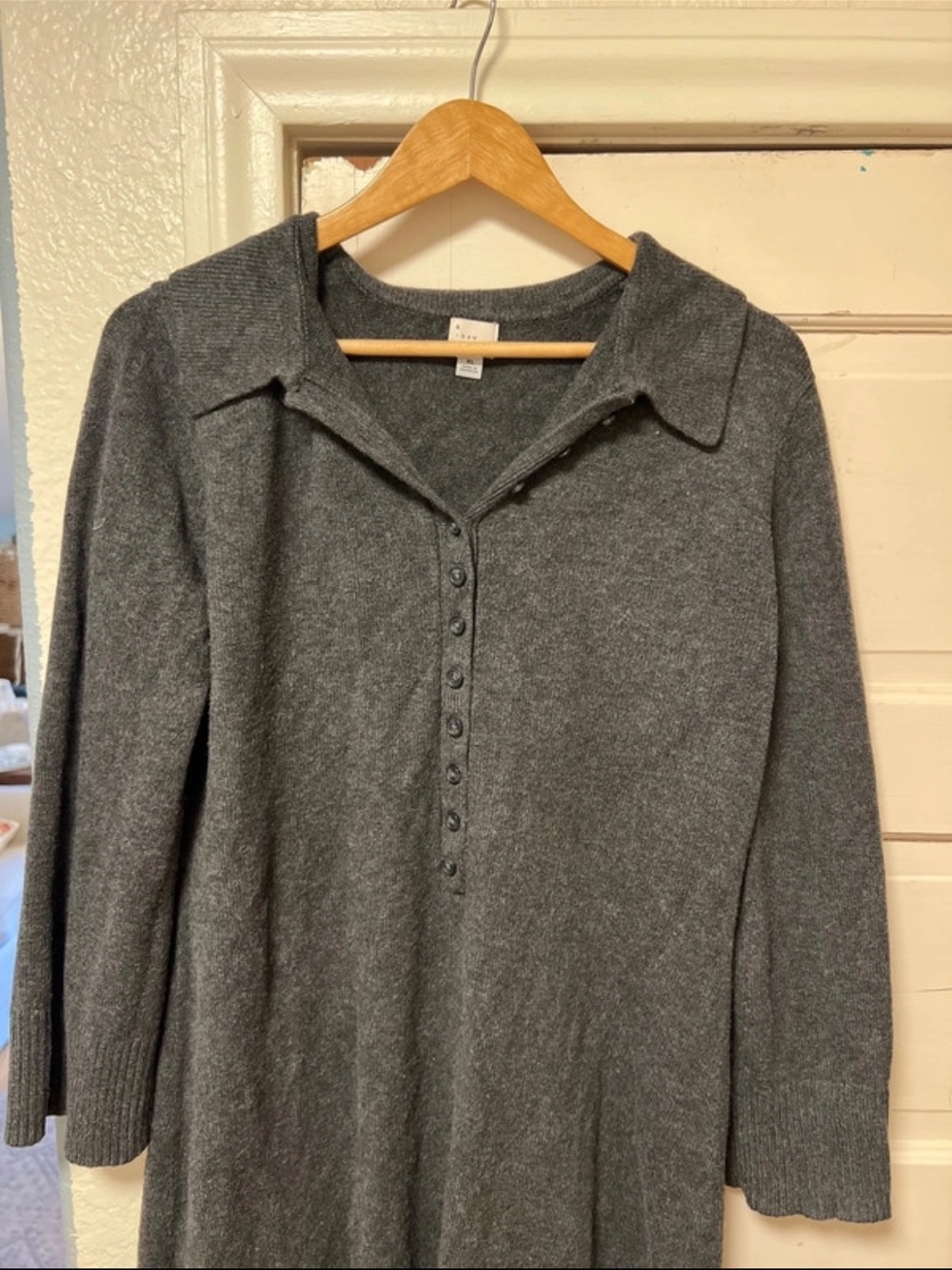 a new day Charcoal Button-Up Knit Polo Dress - Picture 3 of 4